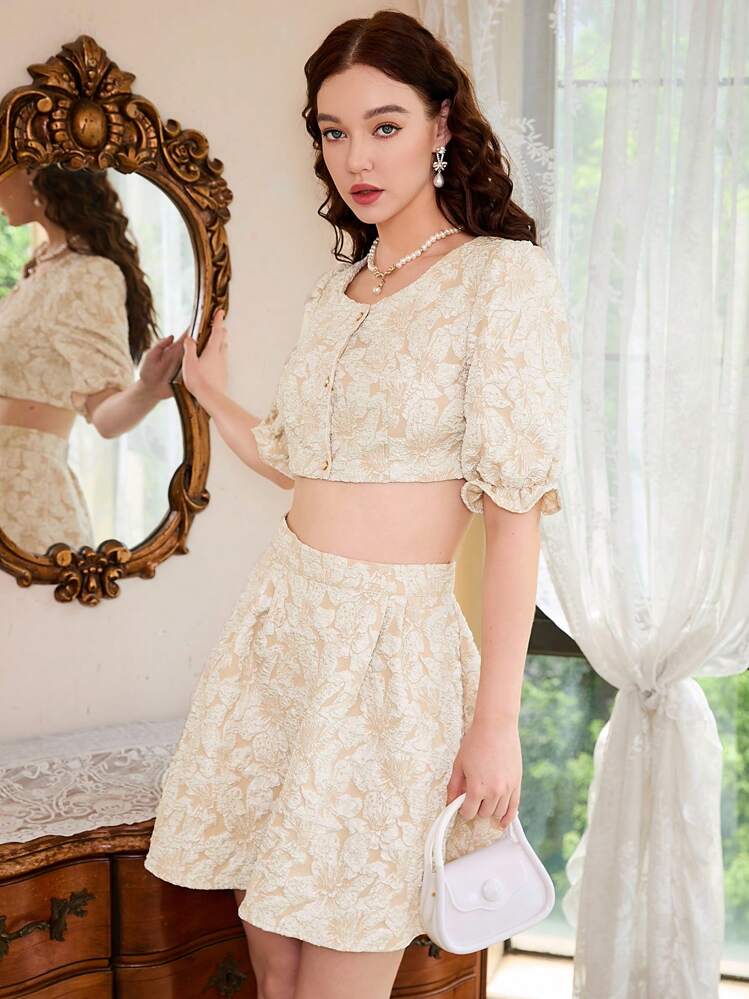 Jacquard crop top and skirt best sale
