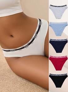 5pack Letter Graphic Tape Waist Contrast Binding Brief - Multicolor - View 1