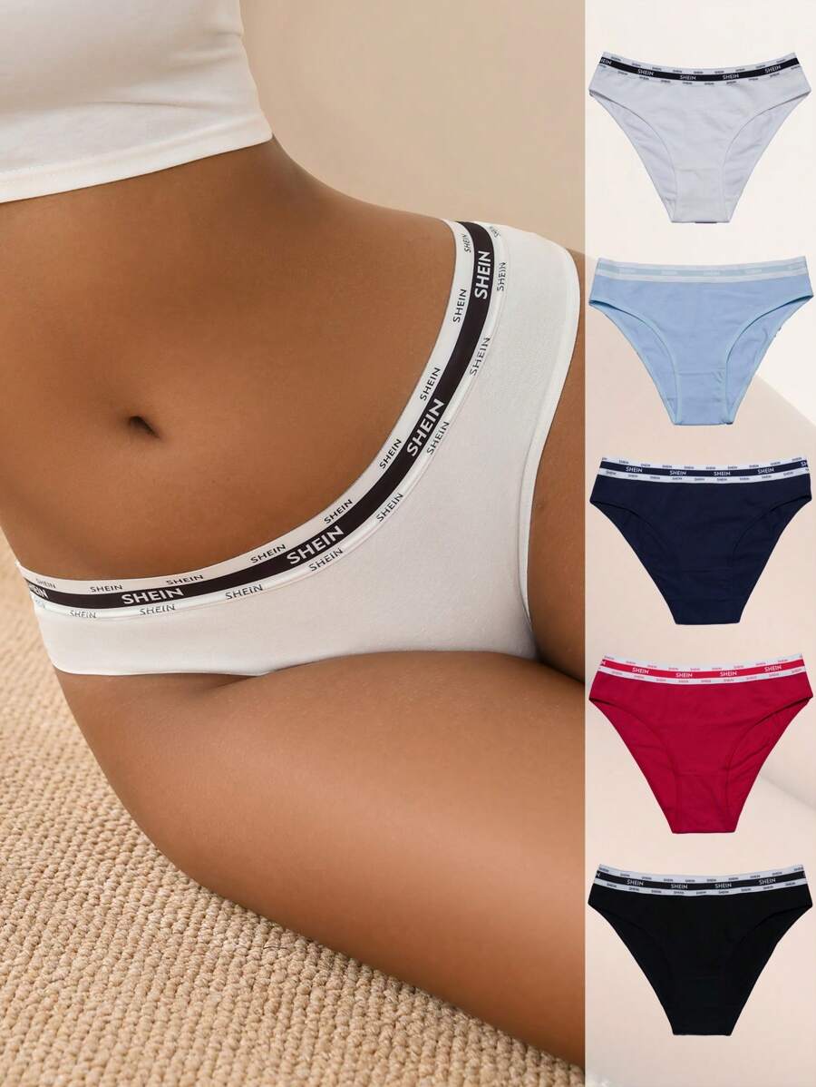 5pack Letter Graphic Tape Waist Contrast Binding Brief - Multicolor - View 1