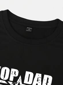 Manfinity Homme 男士加大码时尚星星和字母图案短袖 T 恤，适合外出 - 黑色 - 查看 4