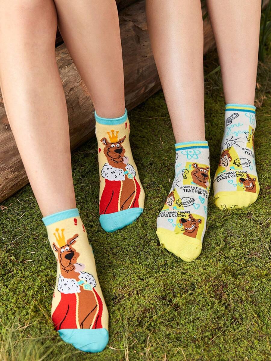 SCOOBY-DOO X SHEIN 2 đôi Của phụ nữ Phim hoạt hình dễ thương Mẫu Tất mắt cá chân - Nhiều màu - Xem 1