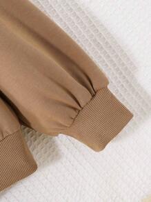 SHEIN Teen Girl Sunflower Print Drop Shoulder Sweatshirt - Khaki - View 4