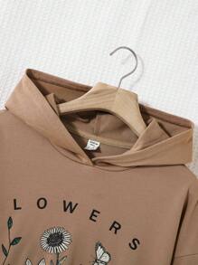 SHEIN Teen Girl Sunflower Print Drop Shoulder Sweatshirt - Khaki - View 5