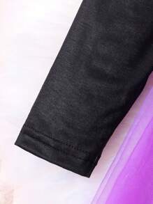 SHEIN 女小童萬聖印花荷葉邊網紗邊萬聖節裝連衣裙 - 黑色 - 查看 4