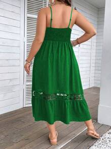 SHEIN Clasi Plus Contrast Lace Ruffle Hem Cami Dress - Green - View 2