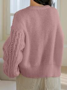 Dazy-Less Cable Knit Drop Shoulder Sweater