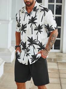 Manfinity RSRT Men Plus Coconut Tree Print Shirt & Shorts - Black and White - View 8