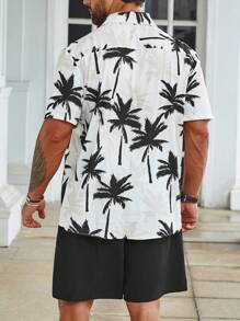 Manfinity RSRT Men Plus Coconut Tree Print Shirt & Shorts - Black and White - View 2
