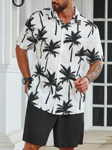 Manfinity RSRT Men Plus Coconut Tree Print Shirt & Shorts - Black and White - View 5