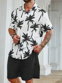 Manfinity RSRT Men Plus Coconut Tree Print Shirt & Shorts - Black and White - View 6