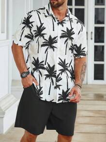Manfinity RSRT Men Plus Coconut Tree Print Shirt & Shorts - Black and White - View 7