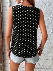 SHEIN Clasi Polka Dot Print V Neck Blouse - Black and White - View 2