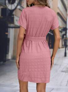 SHEIN Clasi Solid Knot Side Wrap Dress - Dusty Pink - View 2