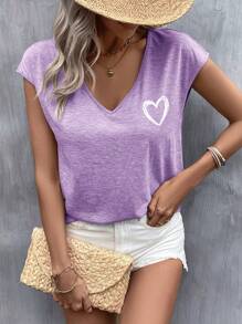 EMERY ROSE Summer Outfits Heart Print Batwing Sleeve Tee