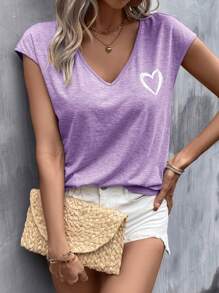 EMERY ROSE Summer Outfits Heart Print Batwing Sleeve Tee
