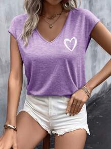 EMERY ROSE Summer Outfits Heart Print Batwing Sleeve Tee