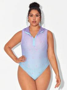 ItSPlus DUH Diseñador Mono con capucha de malla degradada con estampado de corazón talla grande, para verano, vacaciones, playa, festival, Ibiza