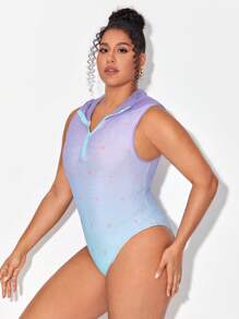 ItSPlus DUH Diseñador Mono con capucha de malla degradada con estampado de corazón talla grande, para verano, vacaciones, playa, festival, Ibiza