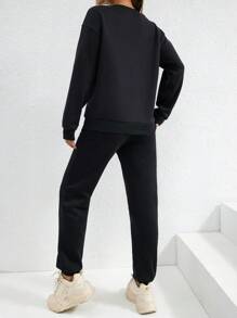 SHEIN EZwear Pantalones deportivos con sudadera unicolor de hombros caídos - Negro - Ver 6