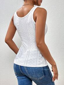 SHEIN Privé Contrast Lace Scallop Trim Tank Top - White - View 2