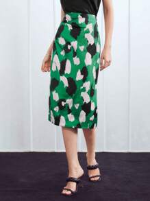 MOTF PREMIUM 抽象印花中長半身裙 - 彩色 - 查看 6