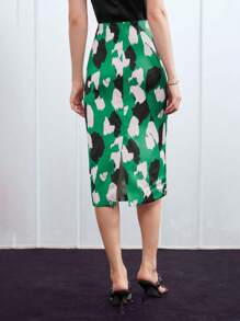 MOTF PREMIUM 抽象印花中長半身裙 - 彩色 - 查看 3