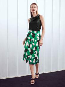 MOTF PREMIUM 抽象印花中長半身裙 - 彩色 - 查看 5