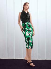 MOTF PREMIUM 抽象印花中長半身裙 - 彩色 - 查看 7