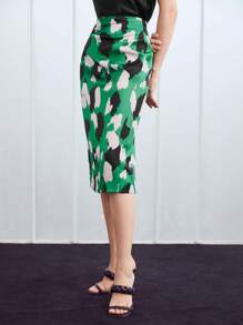 MOTF PREMIUM 抽象印花中長半身裙 - 彩色 - 查看 8