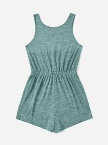 SHEIN LUNE 前紐扣腰上打結背心連體短褲 - 墨綠色 - 查看 2