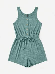 SHEIN LUNE 前紐扣腰上打結背心連體短褲 - 墨綠色 - 查看 3