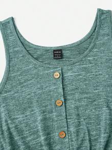 SHEIN LUNE 前紐扣腰上打結背心連體短褲 - 墨綠色 - 查看 5