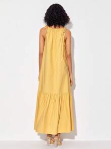 Growing Knot Shoulder Ruffle Hem Dress - Yellow - View 2