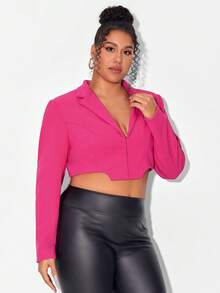 FURNANDA Talla grande Blazer crop de cuello con solapa - Rosa Fucsia - Ver 4