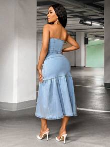 SHEIN SXY 前紐扣抹胸牛仔連衣裙