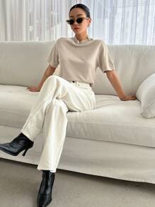 DAZY Solid Mock Neck Knit Top,Fall Clothes - Khaki - View 4