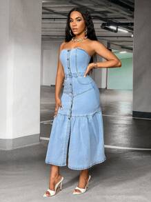 SHEIN SXY 前紐扣抹胸牛仔連衣裙