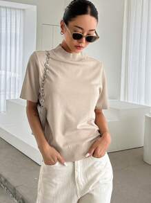 DAZY Solid Mock Neck Knit Top,Fall Clothes - Khaki - View 6