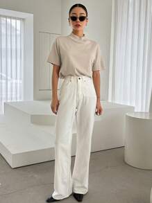 DAZY Solid Mock Neck Knit Top,Fall Clothes - Khaki - View 7