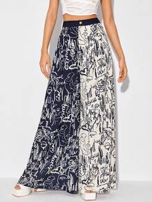 Kechena Designs 人像圖案闊腿褲 - 彩色 - 查看 3