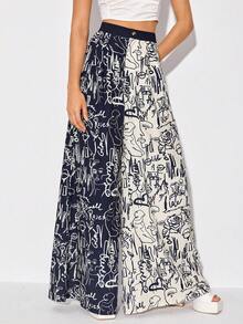 Kechena Designs 人像圖案闊腿褲 - 彩色 - 查看 5