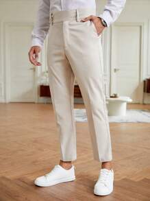 Manfinity Homme Men Slant Pocket Solid Suit Trousers - Beige - View 3