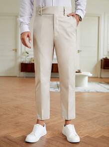 Manfinity Homme Men Slant Pocket Solid Suit Trousers - Beige - View 4