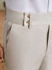 Manfinity Homme Men Slant Pocket Solid Suit Trousers - Beige - View 5