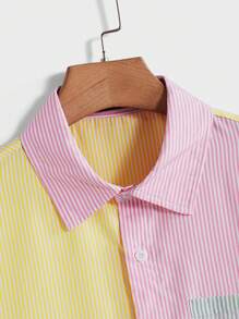 GENTILAND 男士條紋印花撞色口袋貼布襯衫 - 彩色 - 查看 3