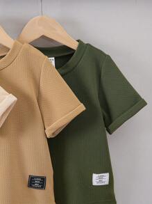 SHEIN Young Boy 3pcs Letter Patched Detail High Low Hem Tee, School, Campus, College - Multicolor - View 3