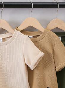 SHEIN Young Boy 3pcs Letter Patched Detail High Low Hem Tee, School, Campus, College - Multicolor - View 4