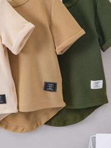 SHEIN Young Boy 3pcs Letter Patched Detail High Low Hem Tee, School, Campus, College - Multicolor - View 5