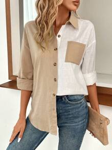 SHEIN LUNE Hai âm Thả vai Vá Túi Áo sơ mi - Nhiều màu - Xem 1