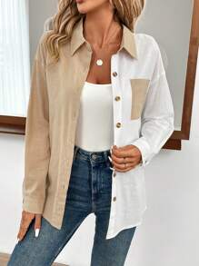 SHEIN LUNE Hai âm Thả vai Vá Túi Áo sơ mi - Nhiều màu - Xem 5